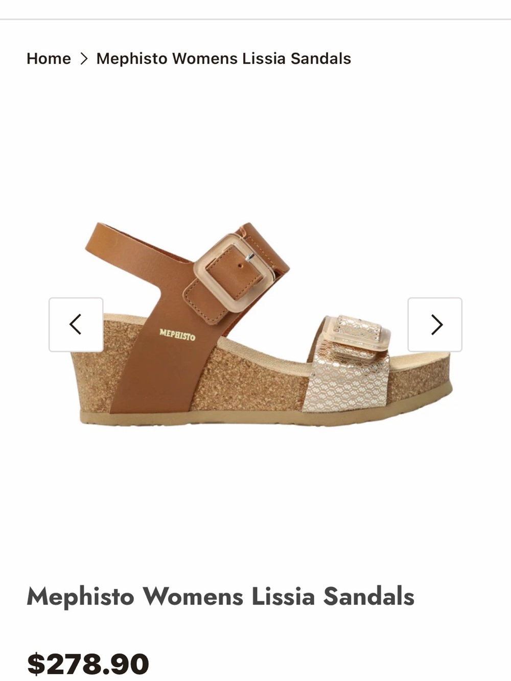 Mephisto 40 Casual Two-Buckle Sandals in Metallic Tan - Picture 2 of 5